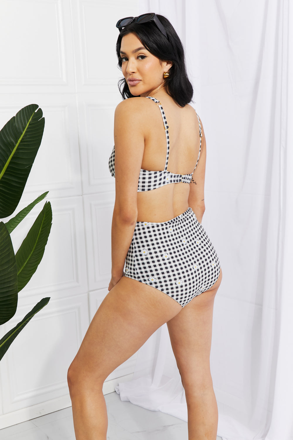 Dulce Twist High-Rise Bikini in Black Plaid