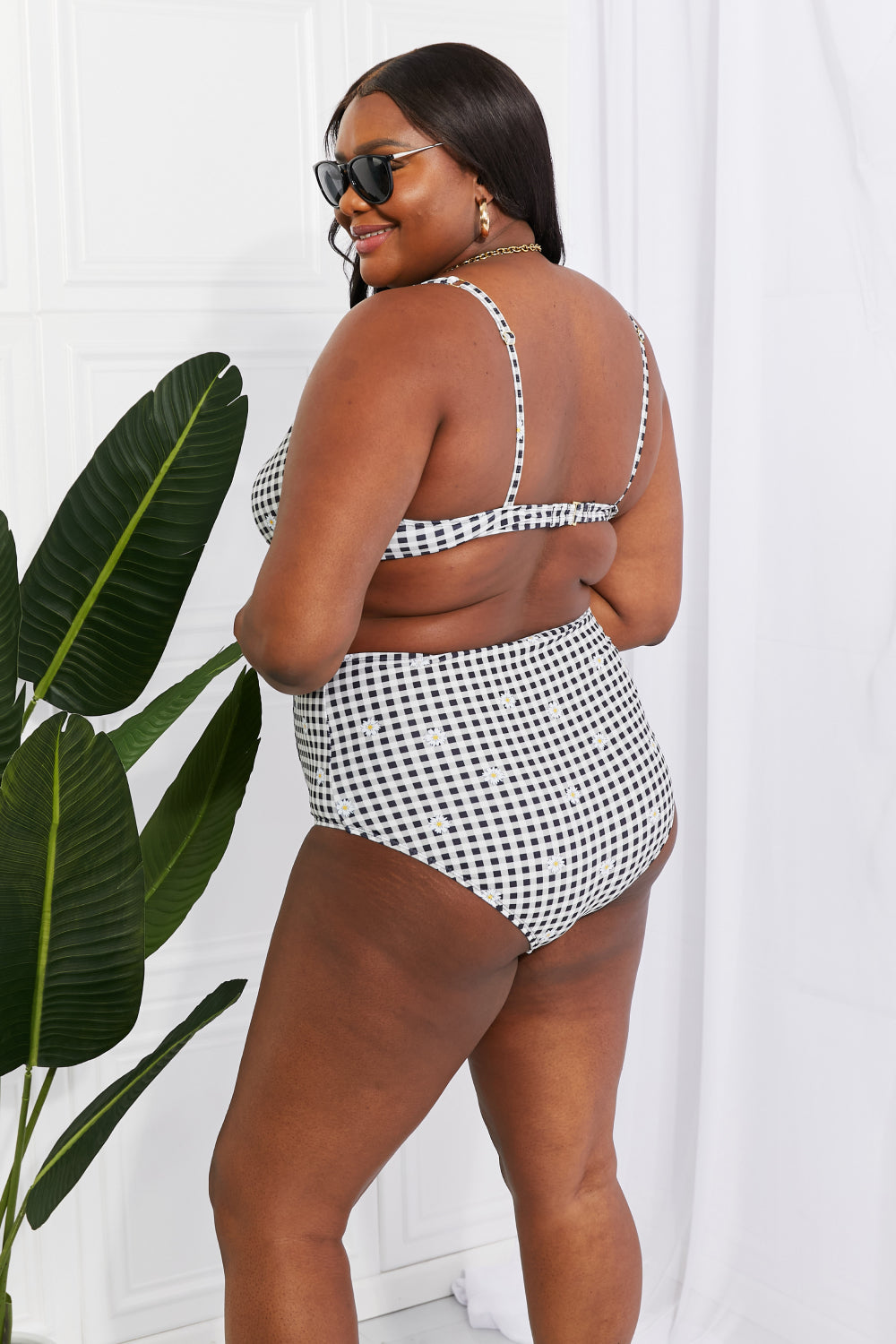 Dulce Twist High-Rise Bikini in Black Plaid