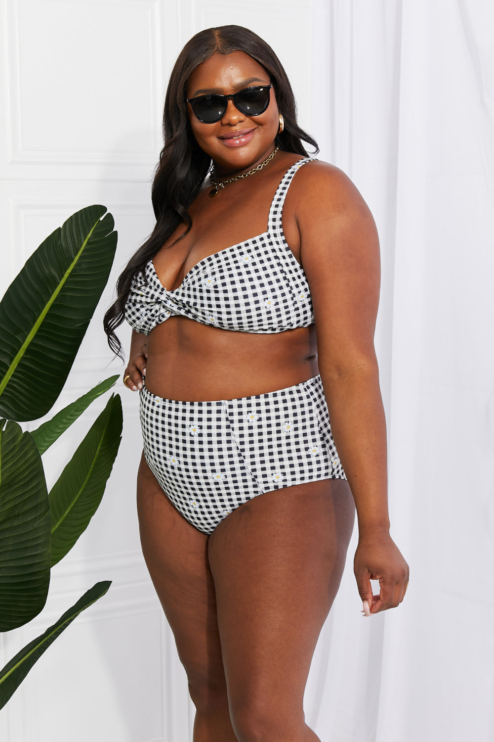 Dulce Twist High-Rise Bikini in Black Plaid