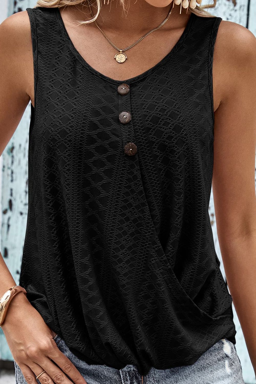 Baylee Decorative Button Eyelet Tank