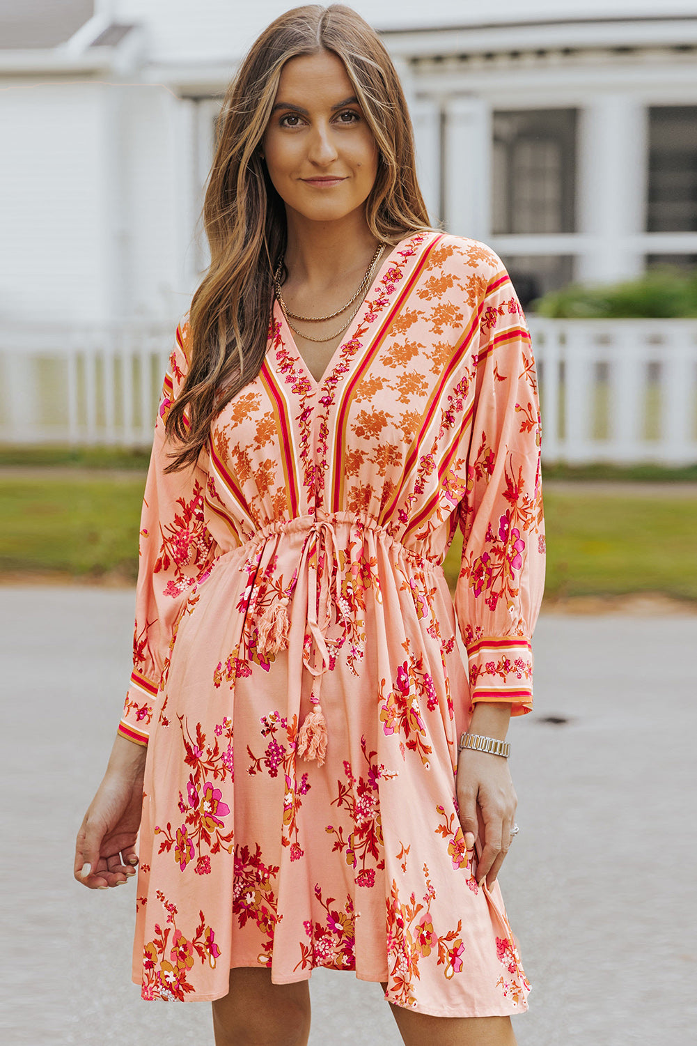 Kara Floral Tassel Tie Dress