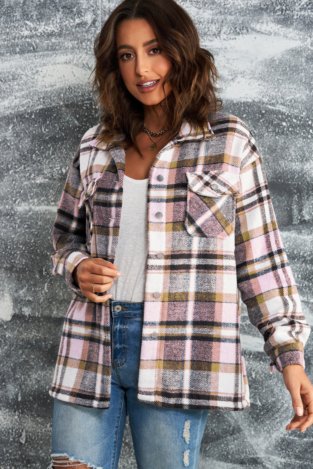 Nina Plaid Button Front Shirt Jacket