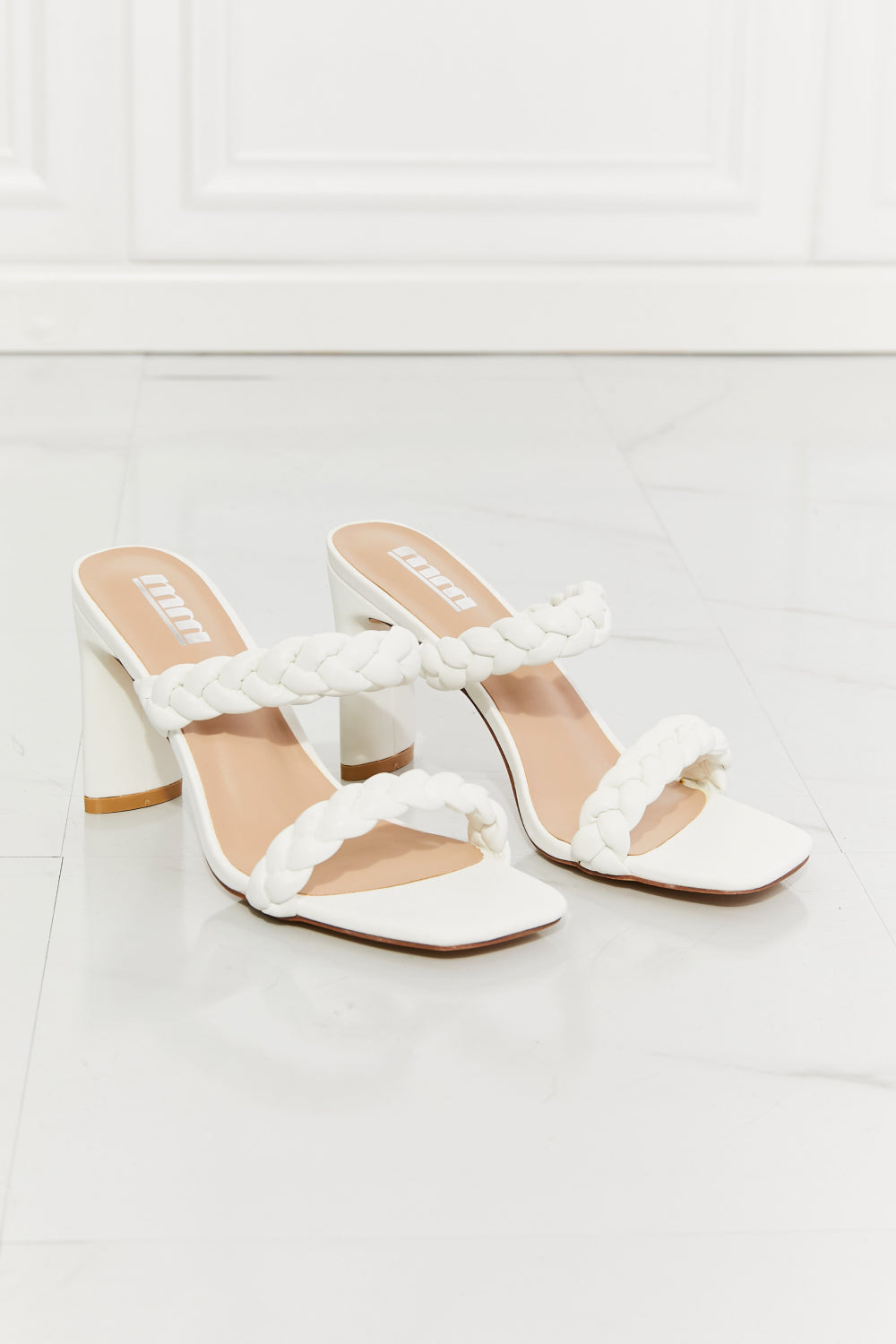 Reina Braided Block Heel in White