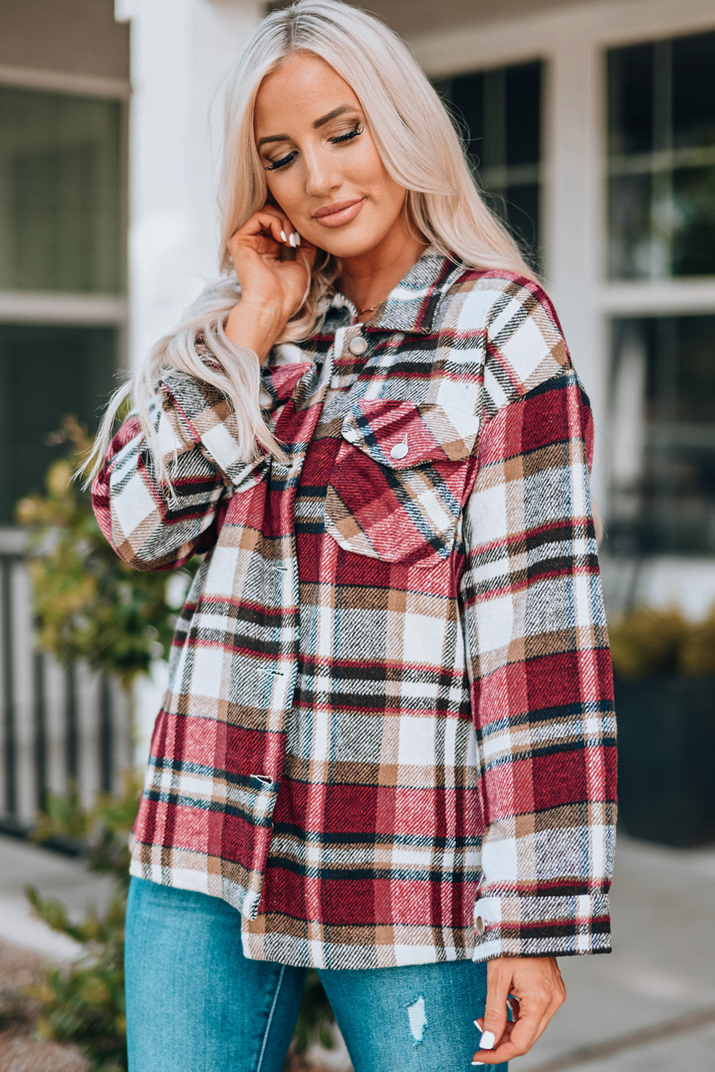 Nina Plaid Button Front Shirt Jacket