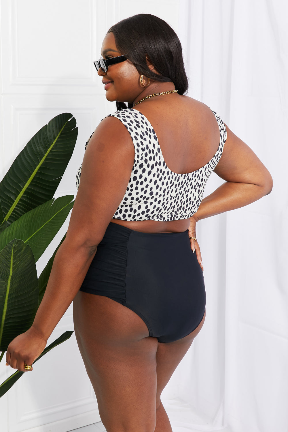 Rebekah Crop Swim Set in Black and Cream