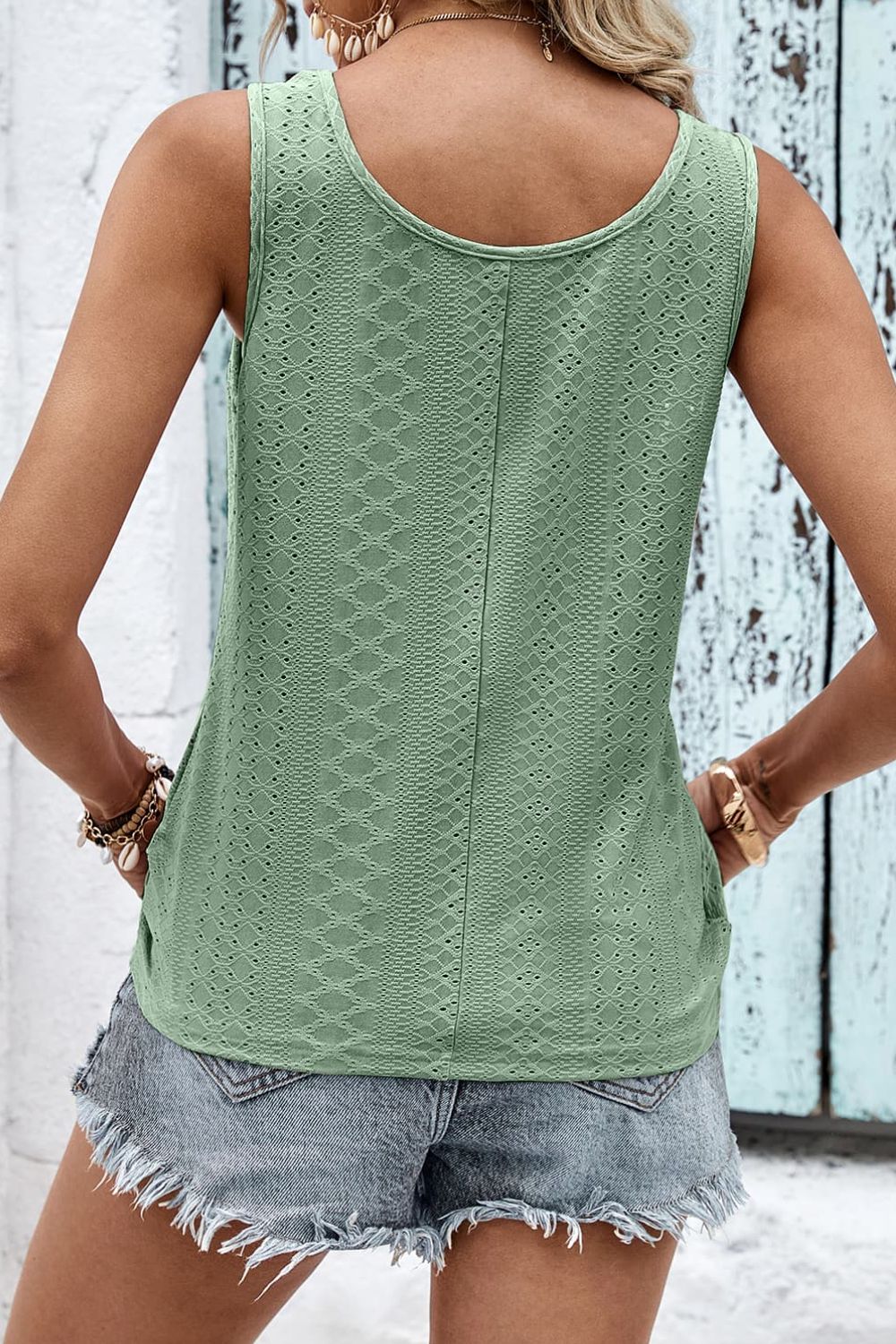 Baylee Decorative Button Eyelet Tank