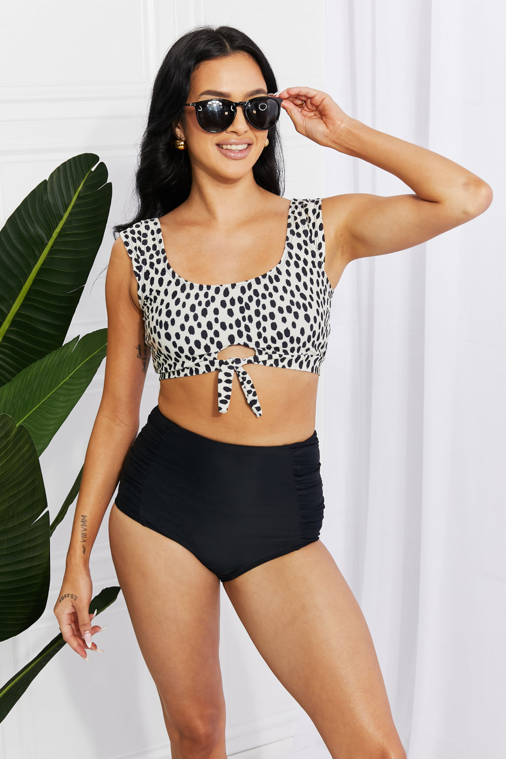 Rebekah Crop Swim Set in Black and Cream