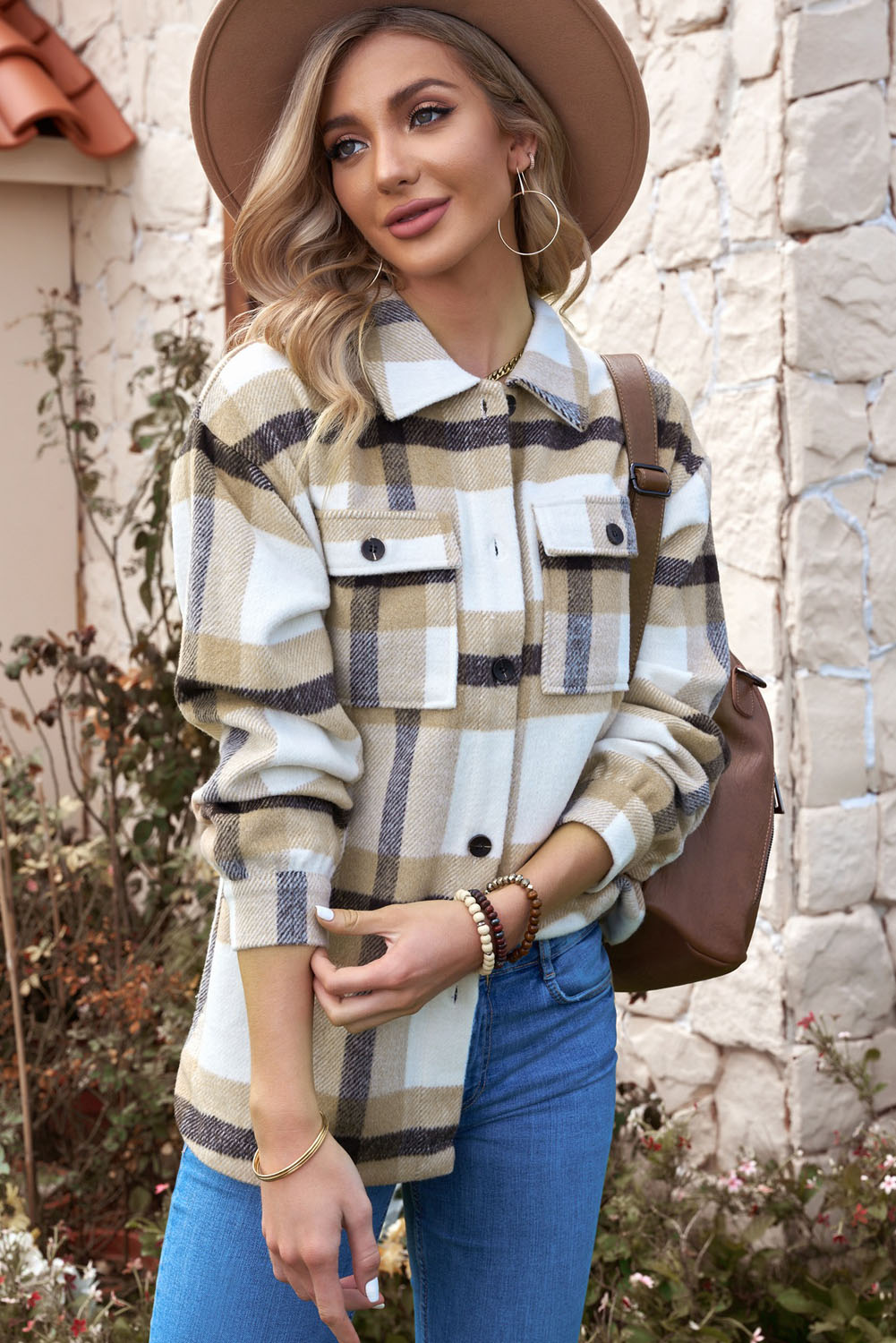 Briella Plaid Dropped Shoulder Pocket Shacket