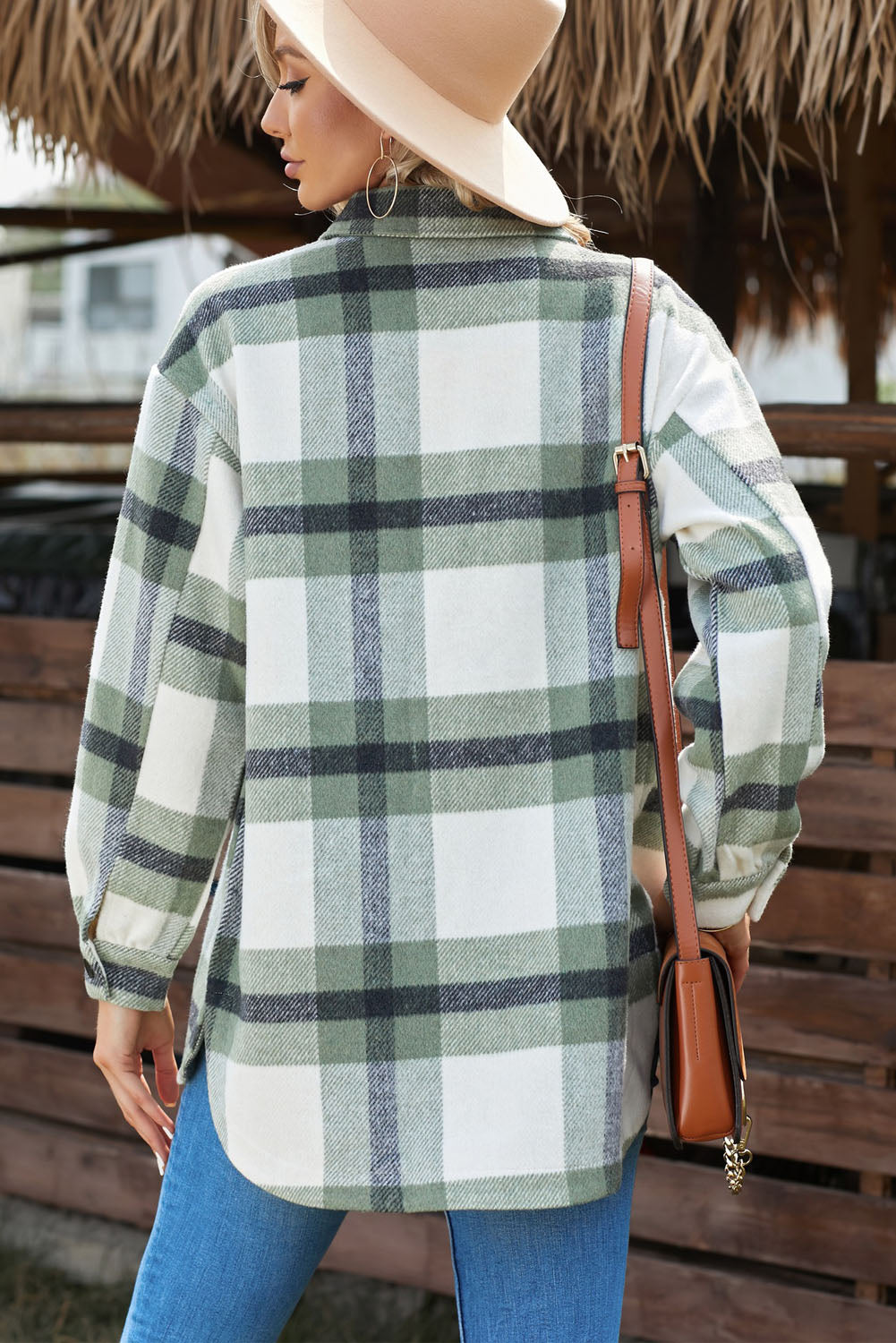 Briella Plaid Dropped Shoulder Pocket Shacket