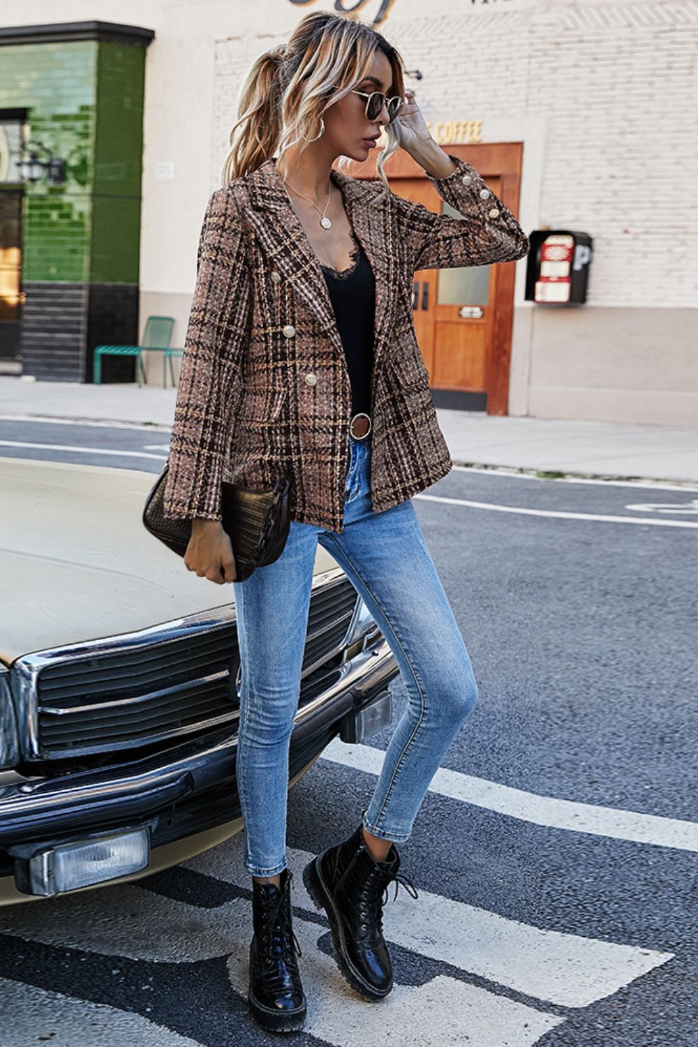 Holly Plaid Buttoned Blazer