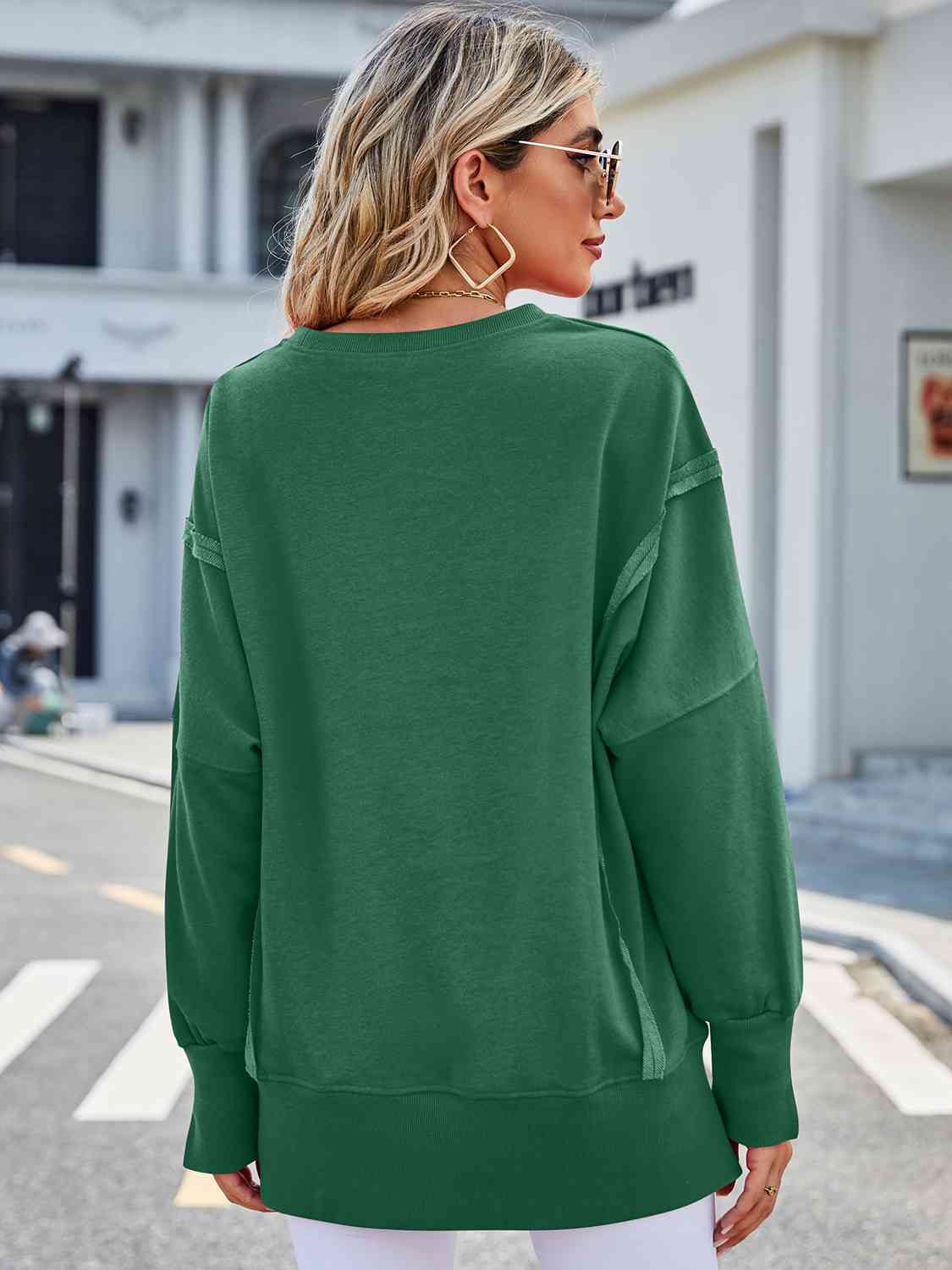 Exposed Seam High-Low Round Neck Sweatshirt