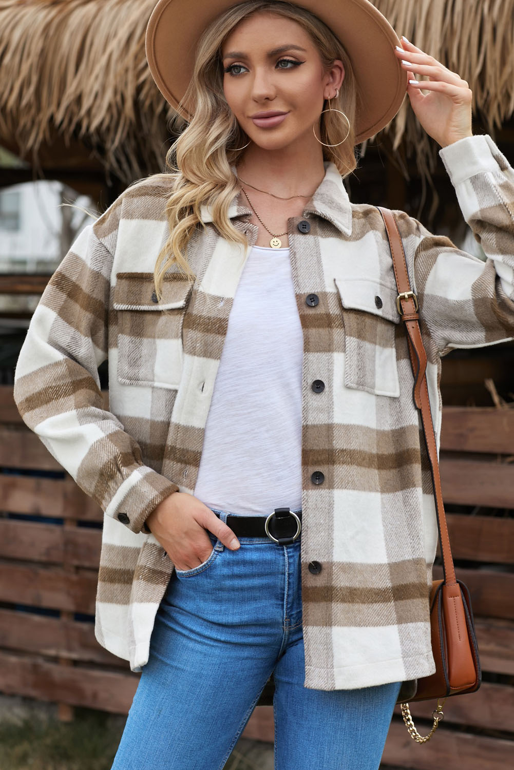 Briella Plaid Dropped Shoulder Pocket Shacket