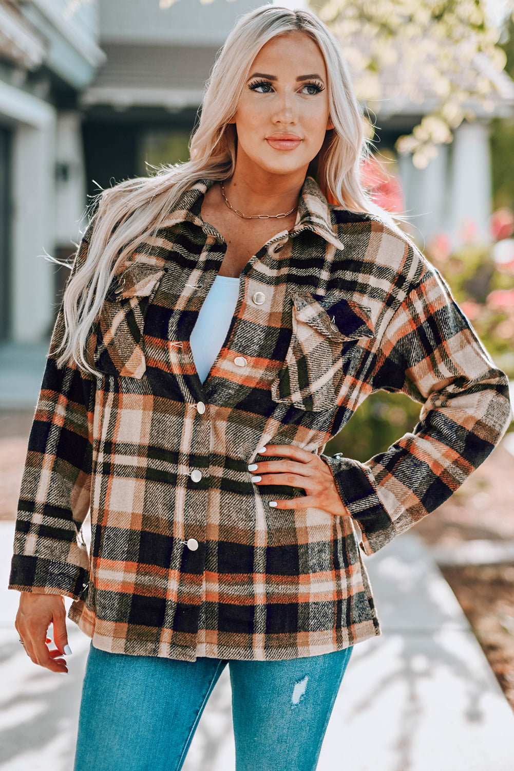 Nina Plaid Button Front Shirt Jacket