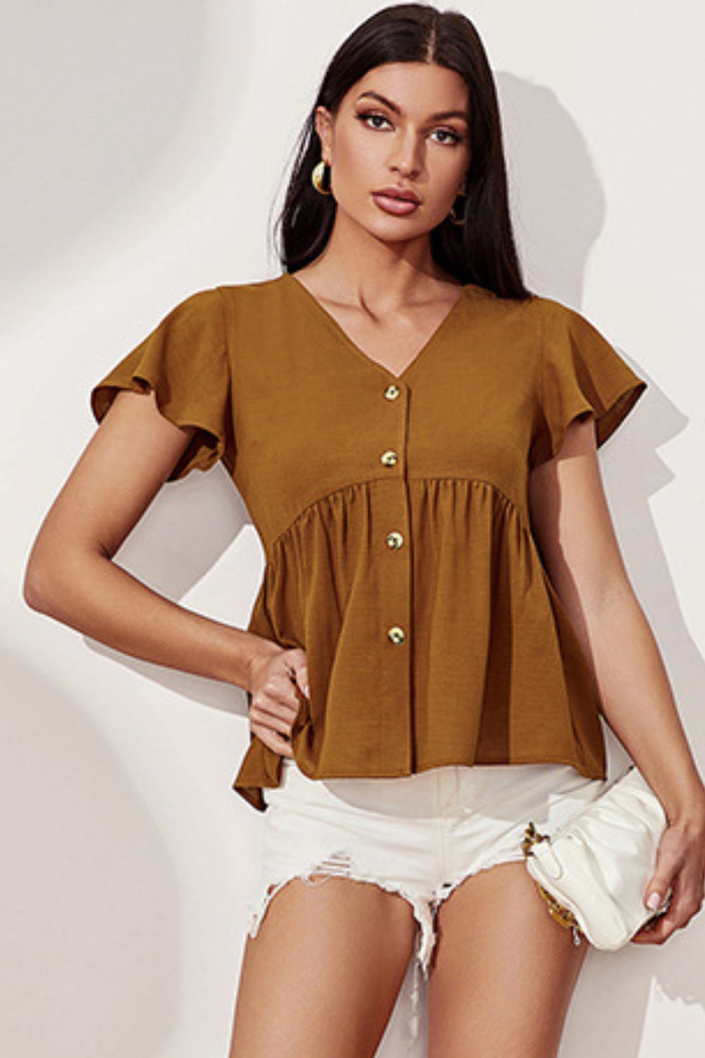 Valentina Flutter Sleeve Babydoll Blouse