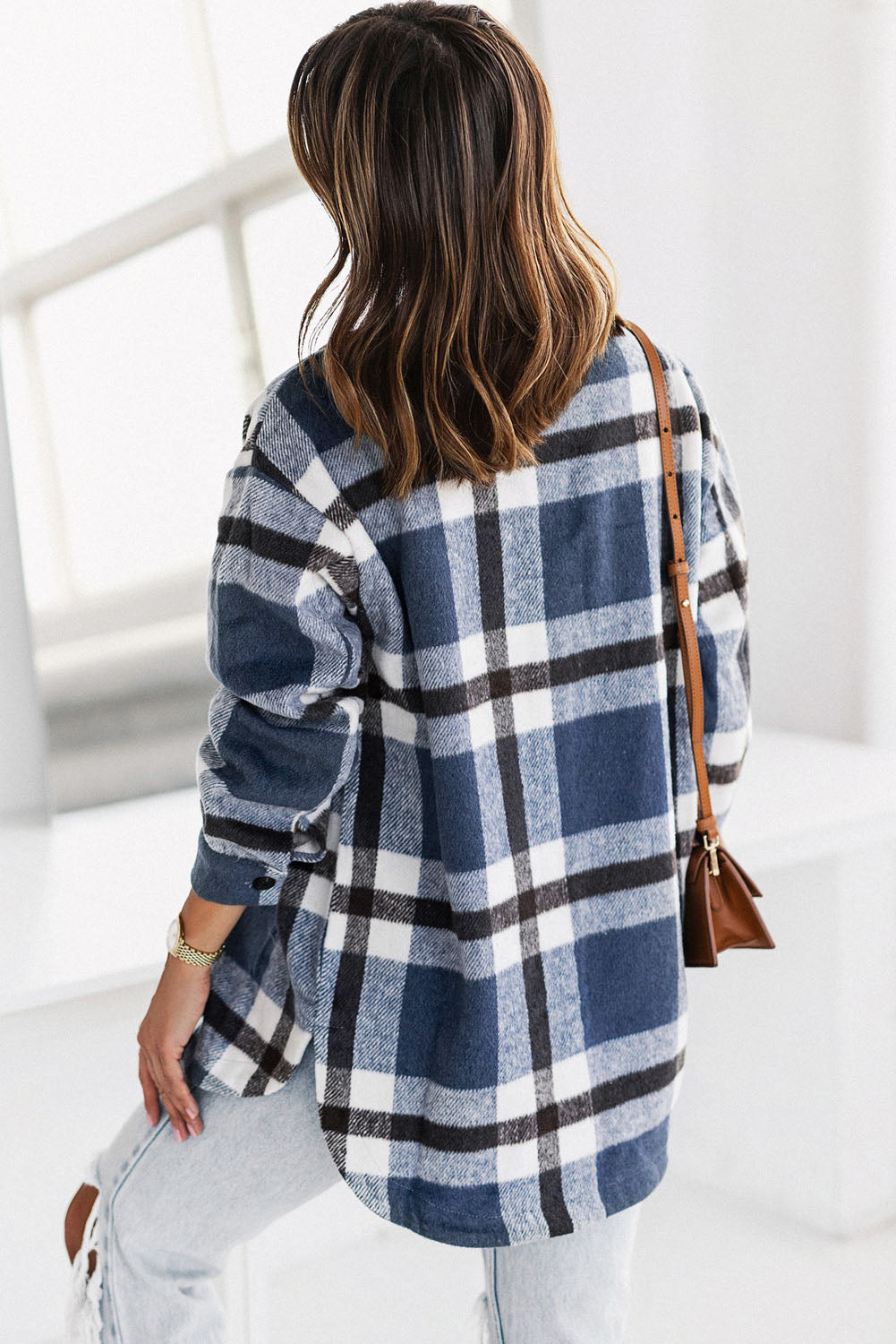 Briella Plaid Dropped Shoulder Pocket Shacket