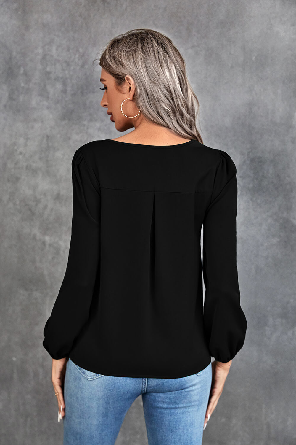 Adelynn Pleated Cutout Puff Sleeve Blouse