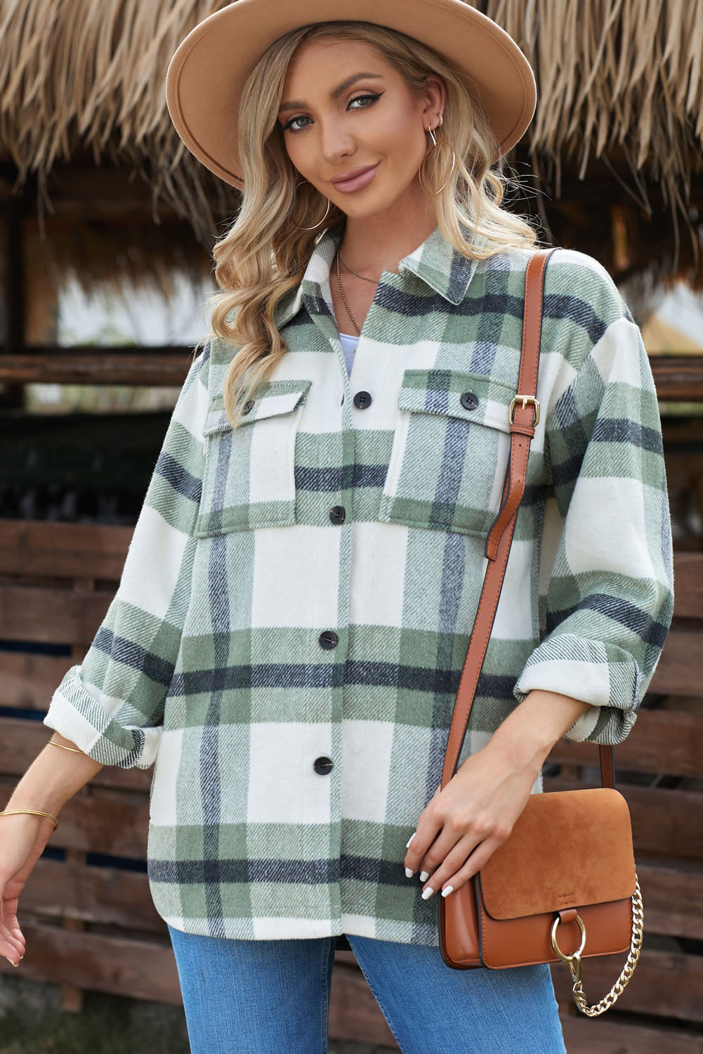 Briella Plaid Dropped Shoulder Pocket Shacket