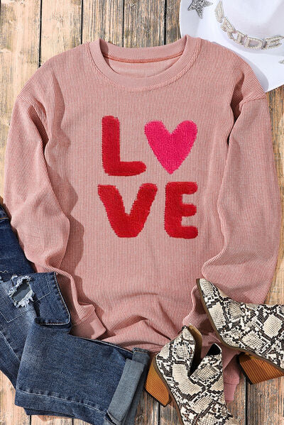 LOVE Round Neck Dropped Shoulder Sweatshirt