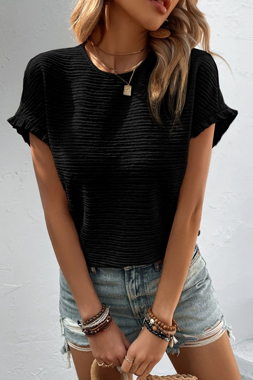 Alena Textured Short Sleeve Top