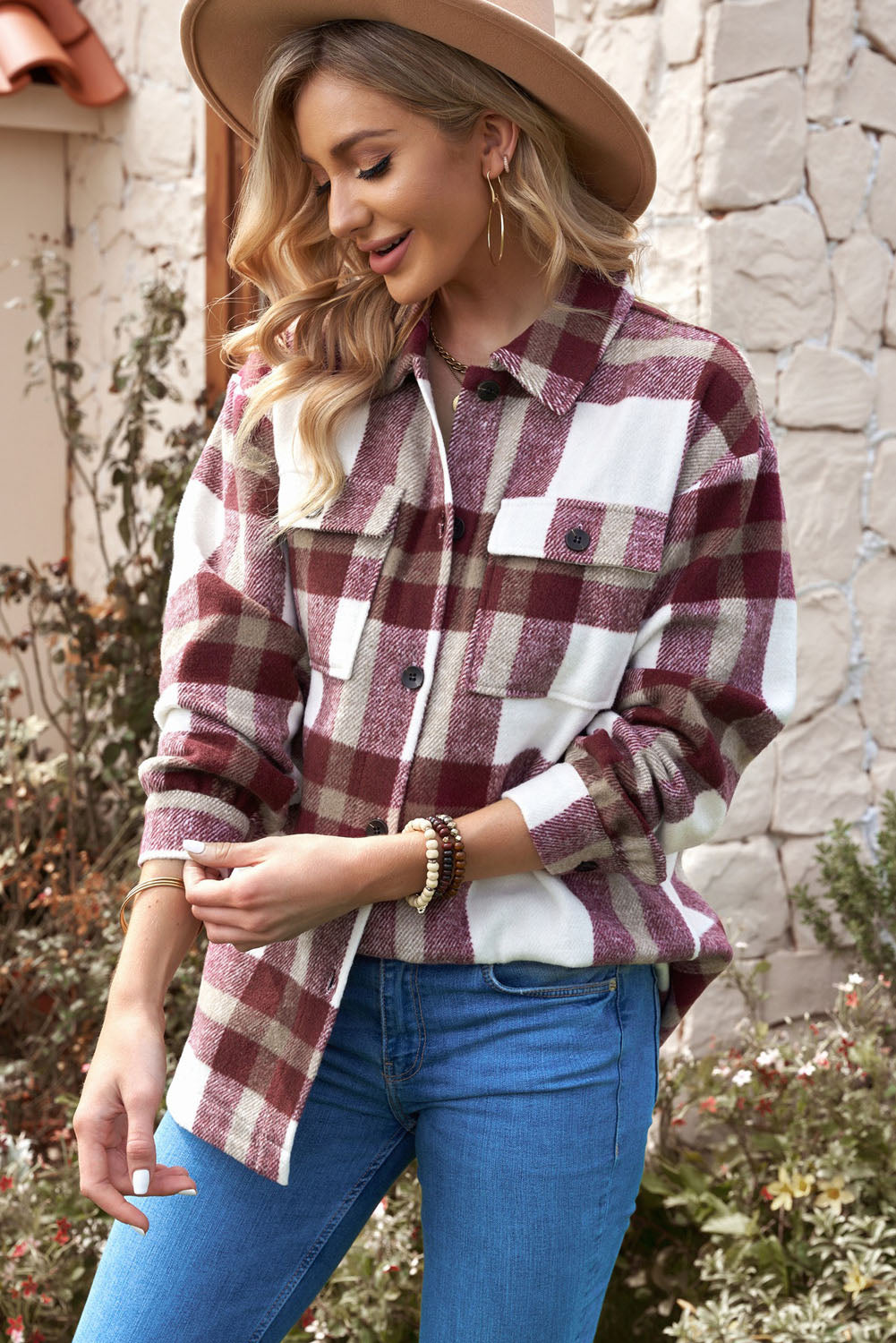 Briella Plaid Dropped Shoulder Pocket Shacket