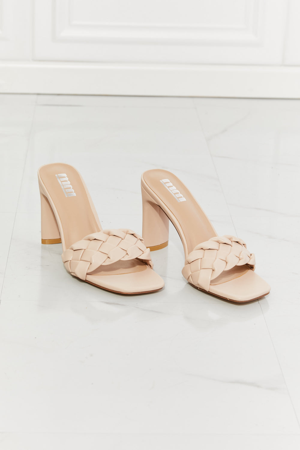 Rhea Braided Block Heel in Beige