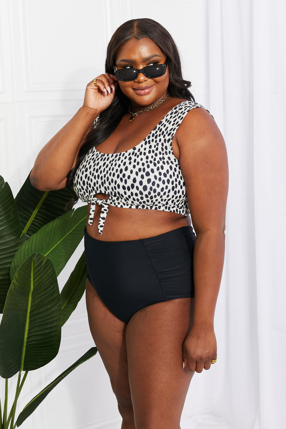 Rebekah Crop Swim Set in Black and Cream