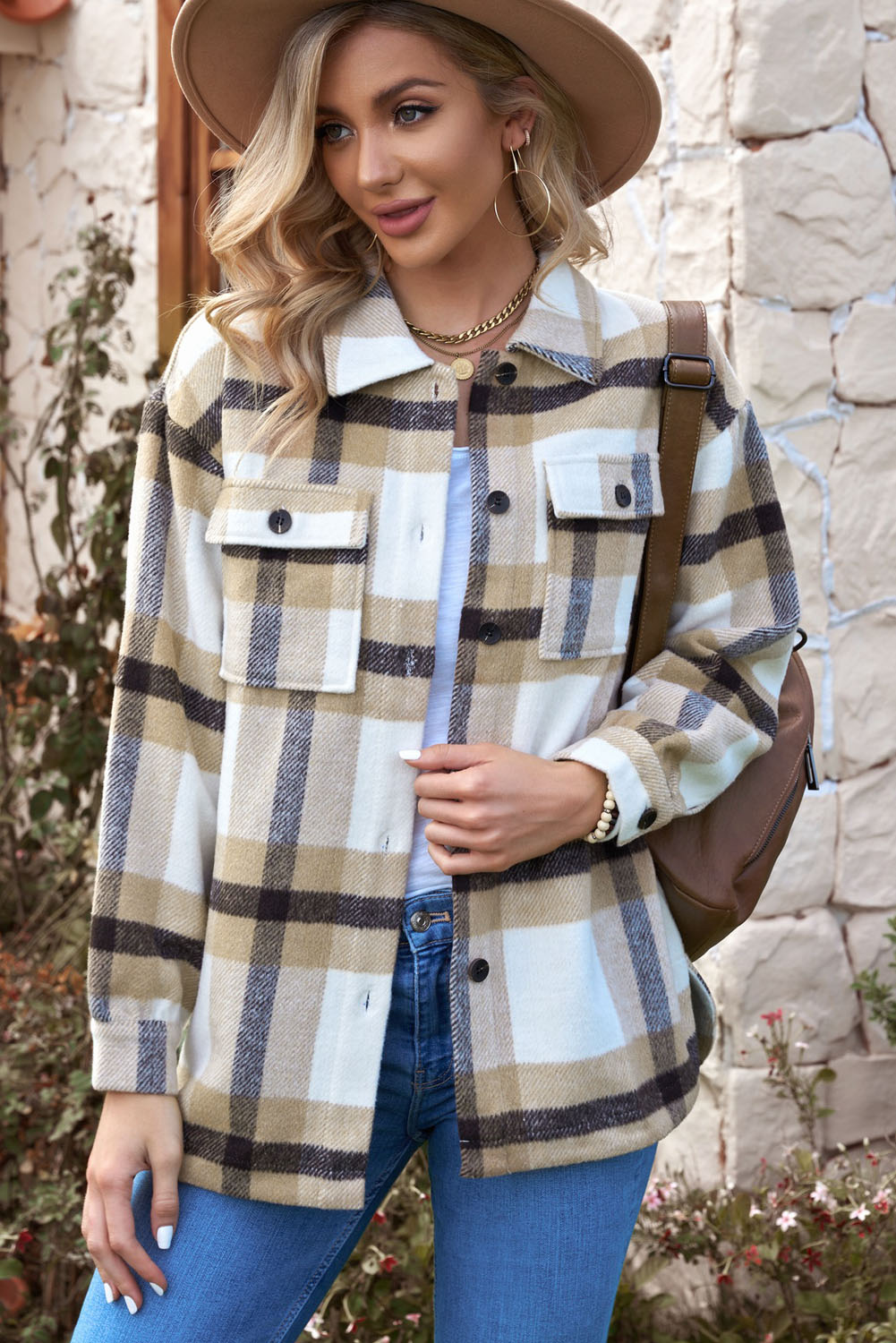 Briella Plaid Dropped Shoulder Pocket Shacket