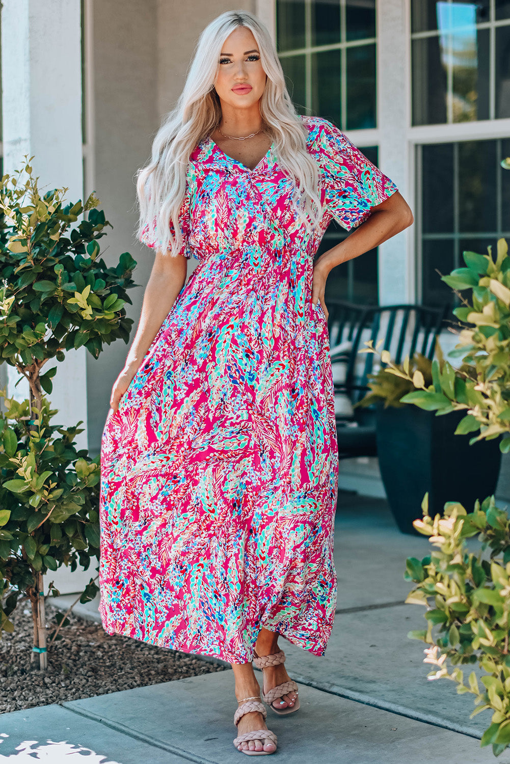 Alanna Multicolored V-Neck Maxi Dress