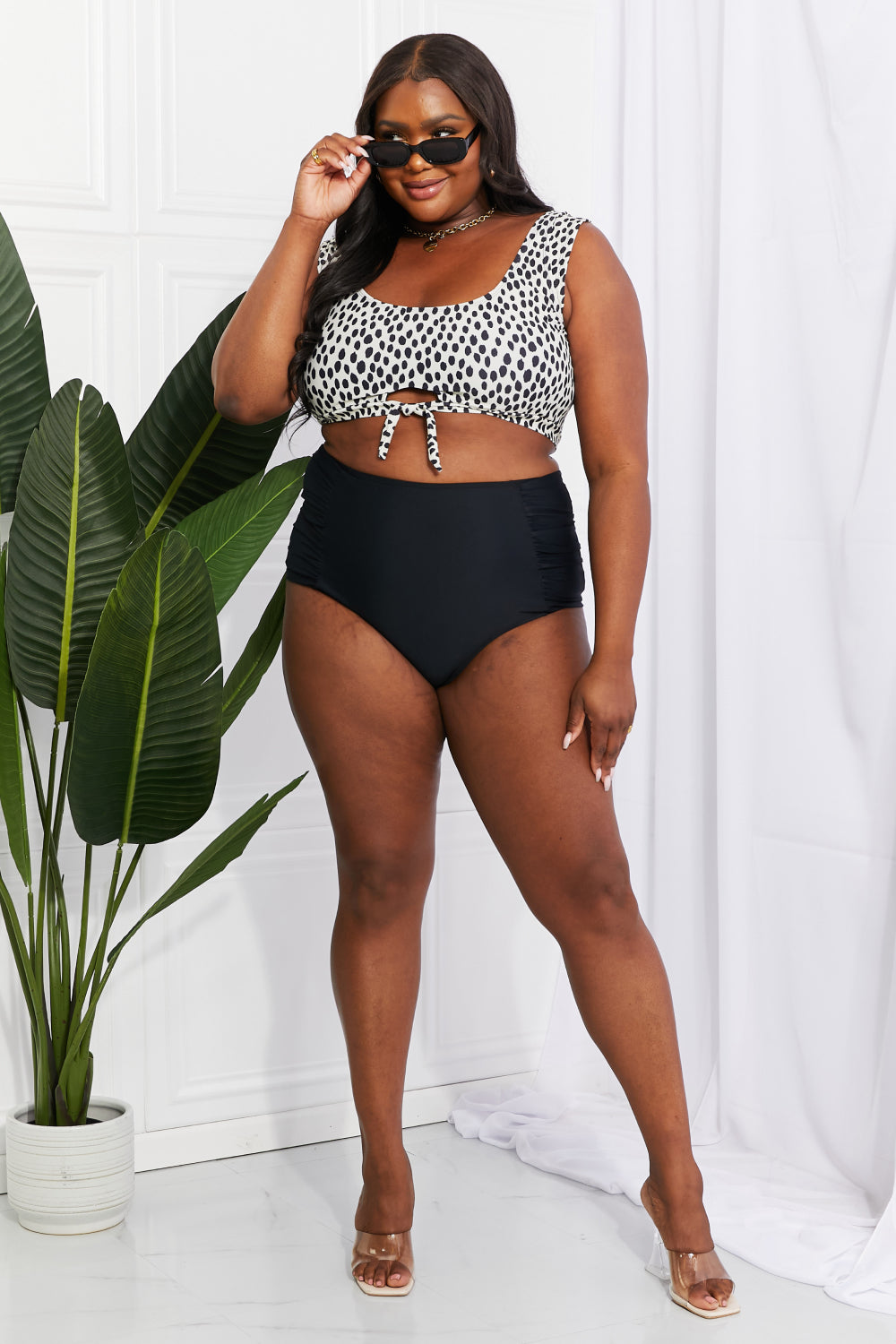 Rebekah Crop Swim Set in Black and Cream