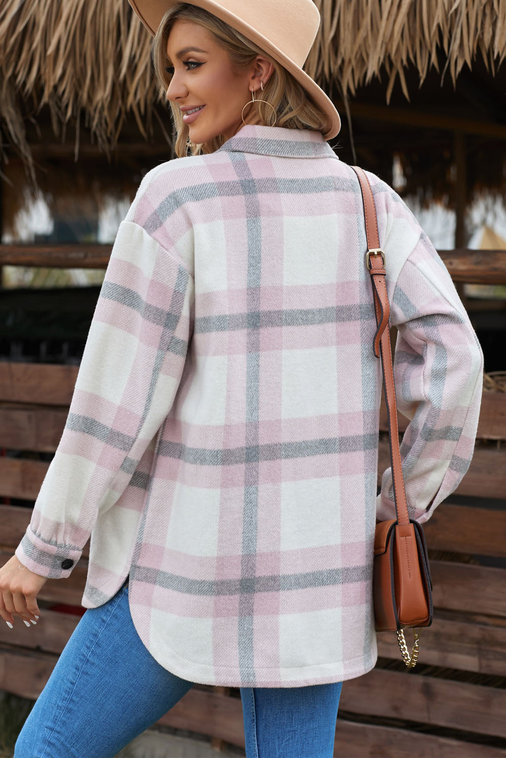 Briella Plaid Dropped Shoulder Pocket Shacket