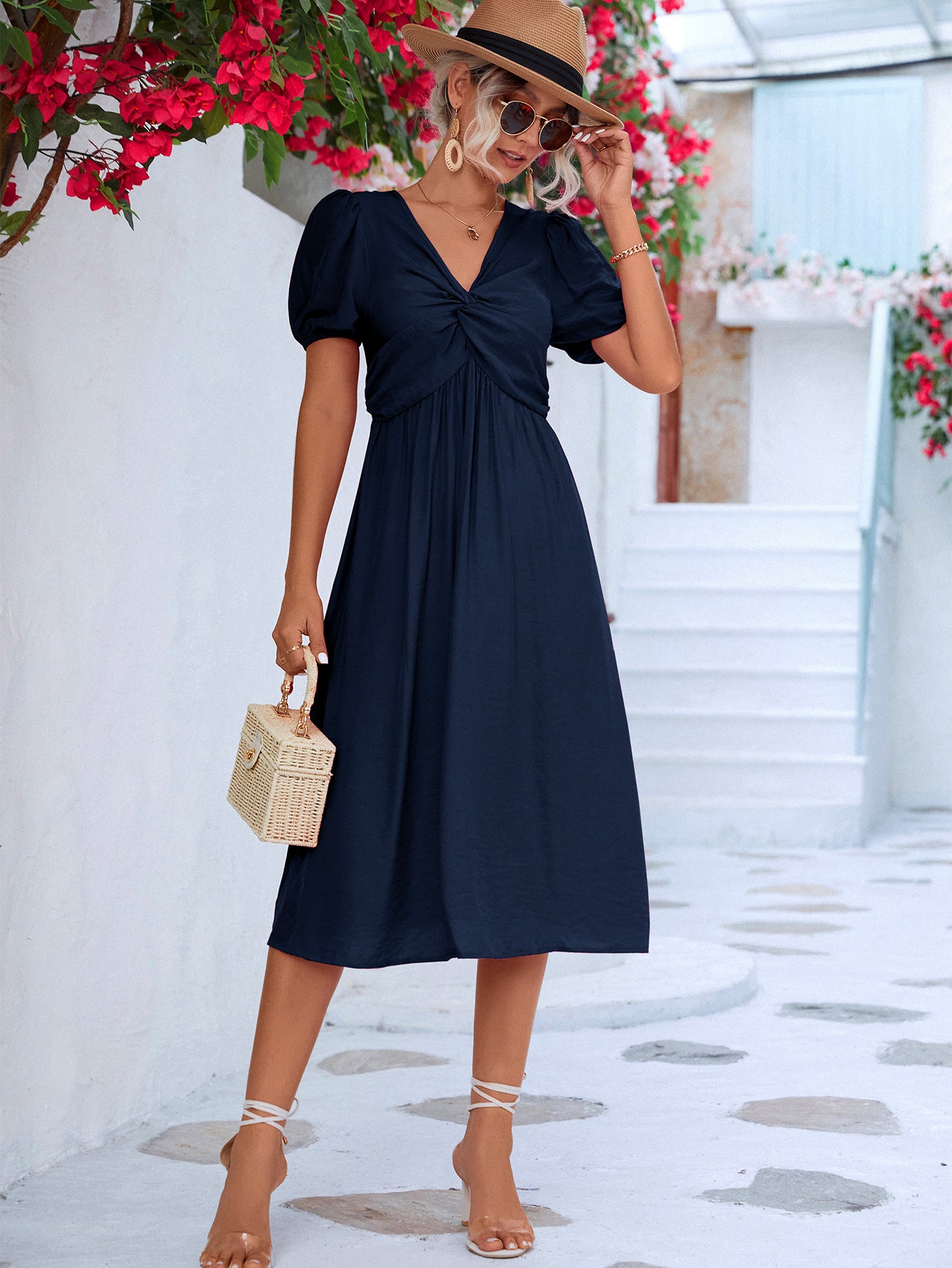 Frida Twisted Short Puff Sleeve Dress