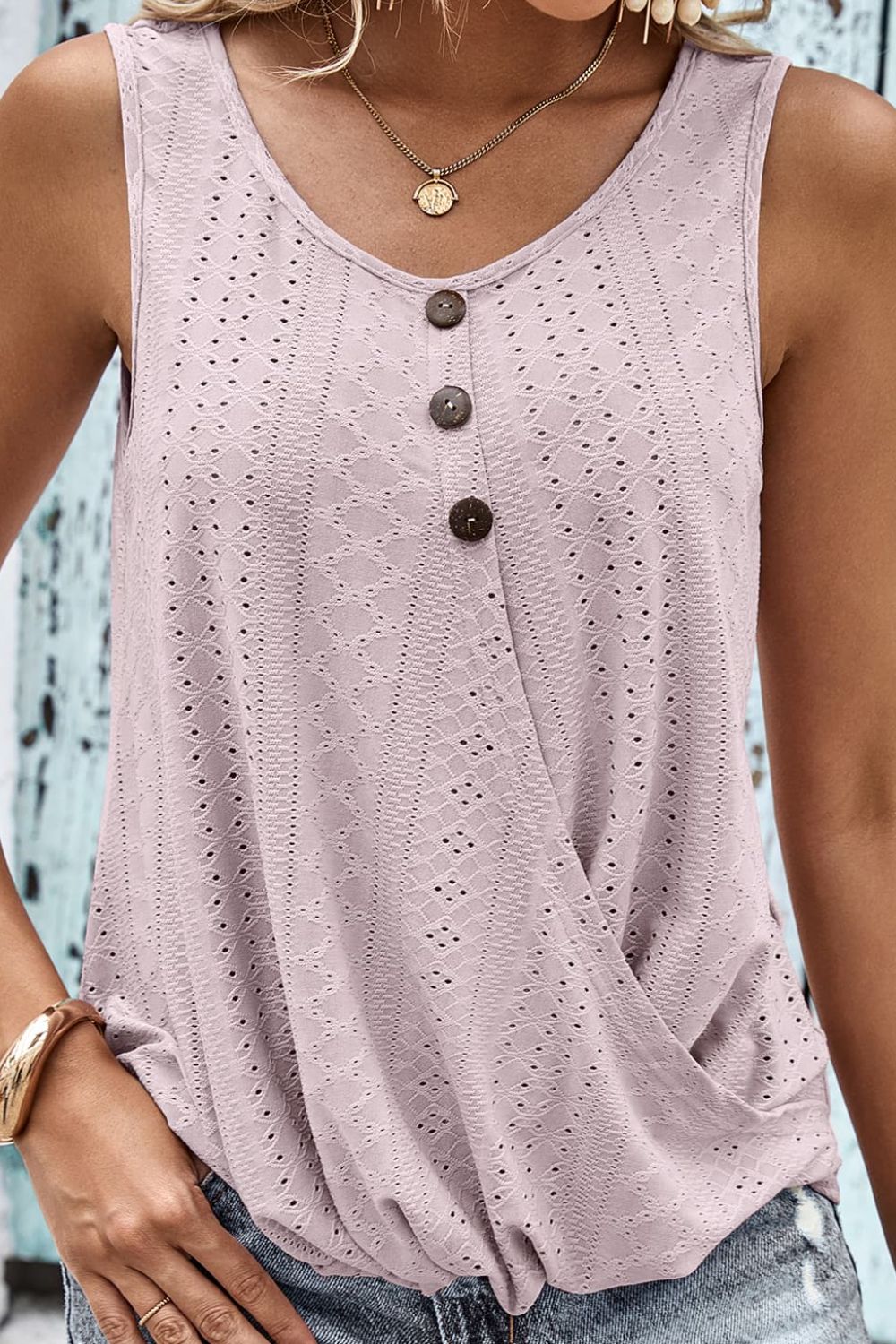 Baylee Decorative Button Eyelet Tank