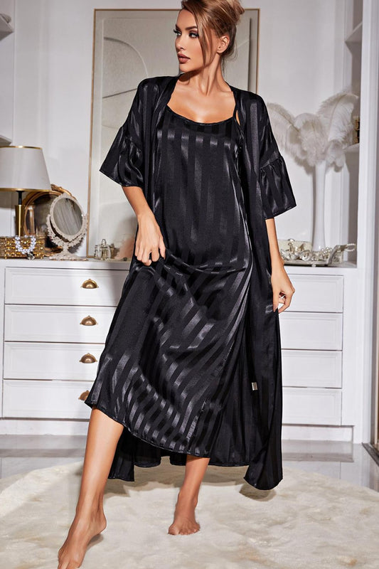 Paislee Striped Robe and Cami Dress Set