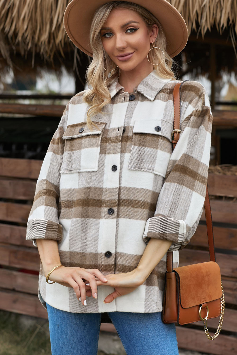 Briella Plaid Dropped Shoulder Pocket Shacket