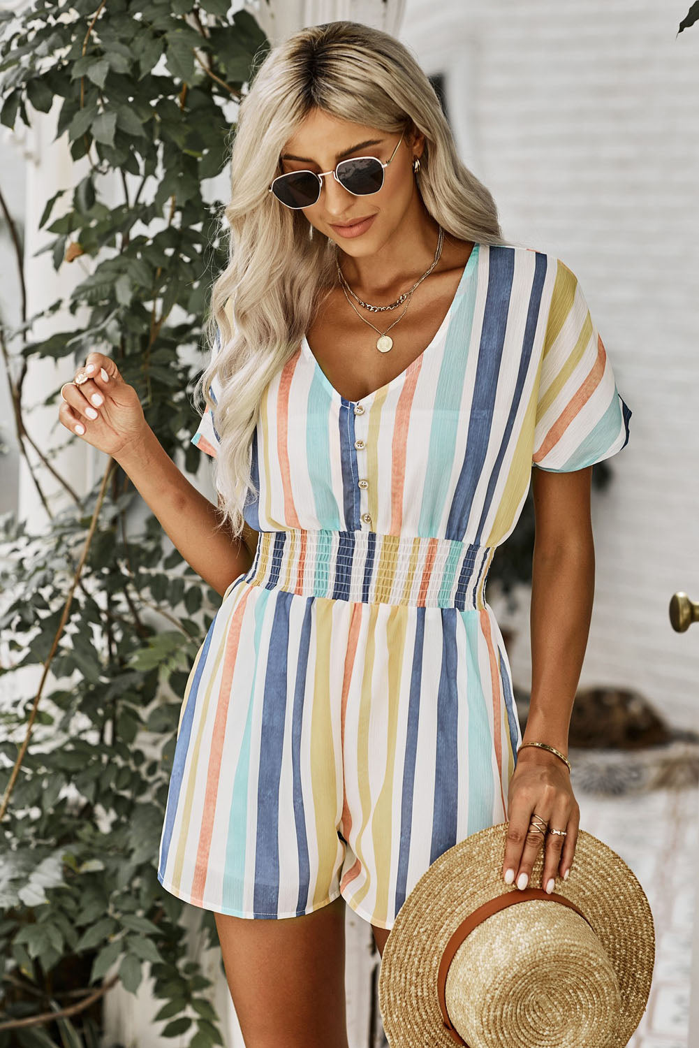 Paige Multicolored Stripe V-Neck Romper