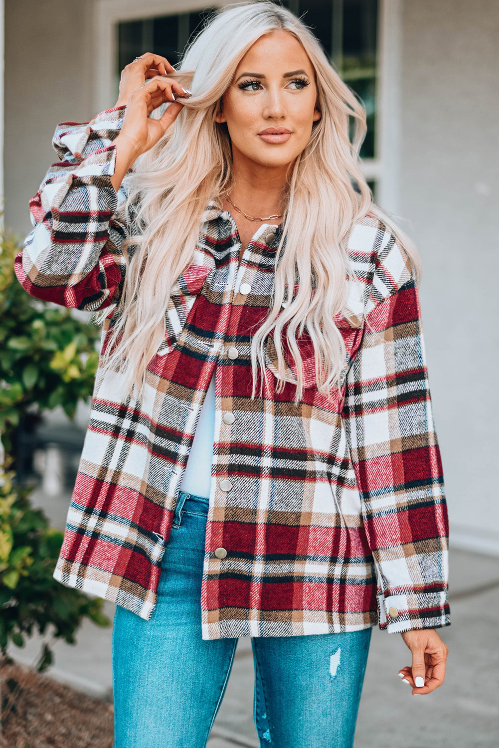 Nina Plaid Button Front Shirt Jacket