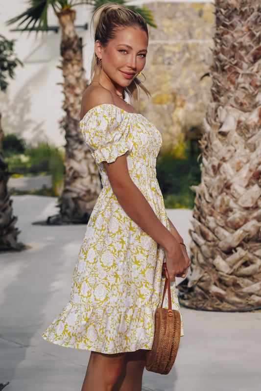 Aspen Floral Flounce Sleeve Off-Shoulder Dress