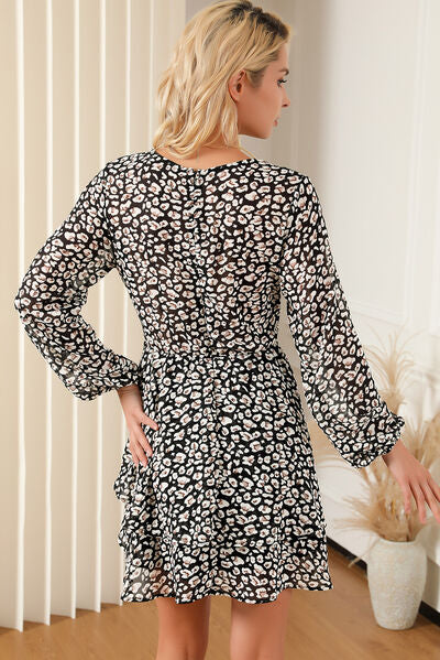 Printed Surplice Balloon Sleeve Mini Dress