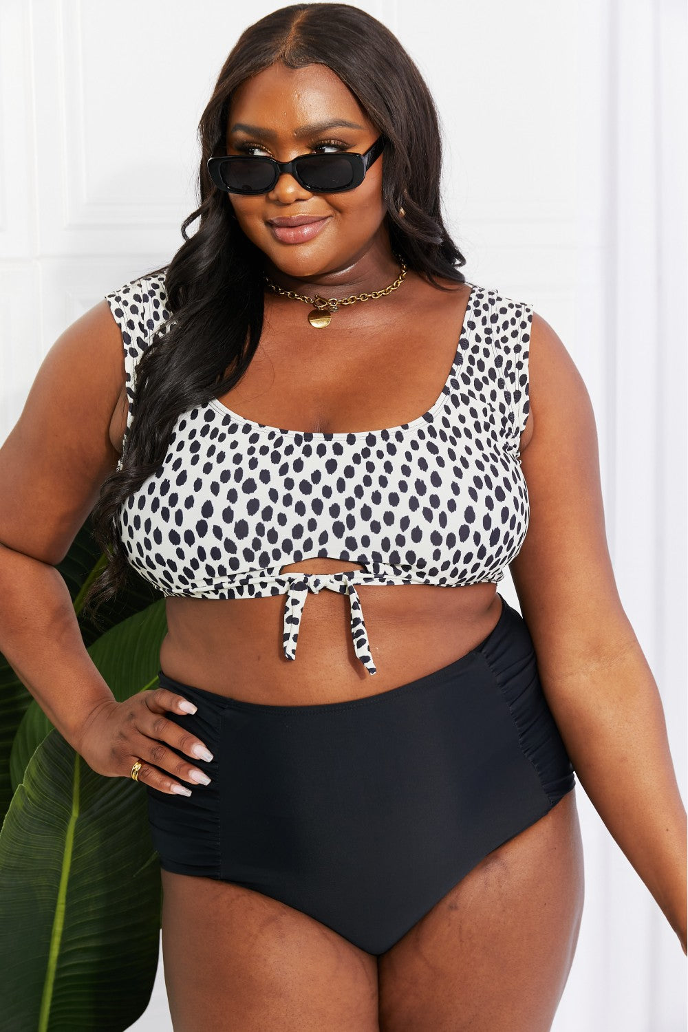 Rebekah Crop Swim Set in Black and Cream