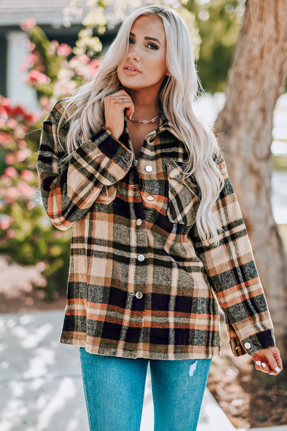 Nina Plaid Button Front Shirt Jacket