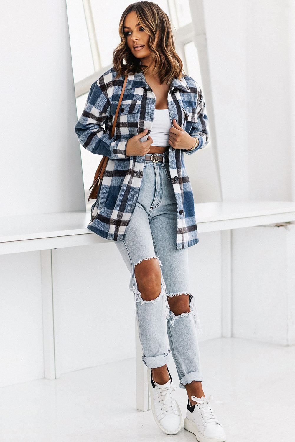 Briella Plaid Dropped Shoulder Pocket Shacket