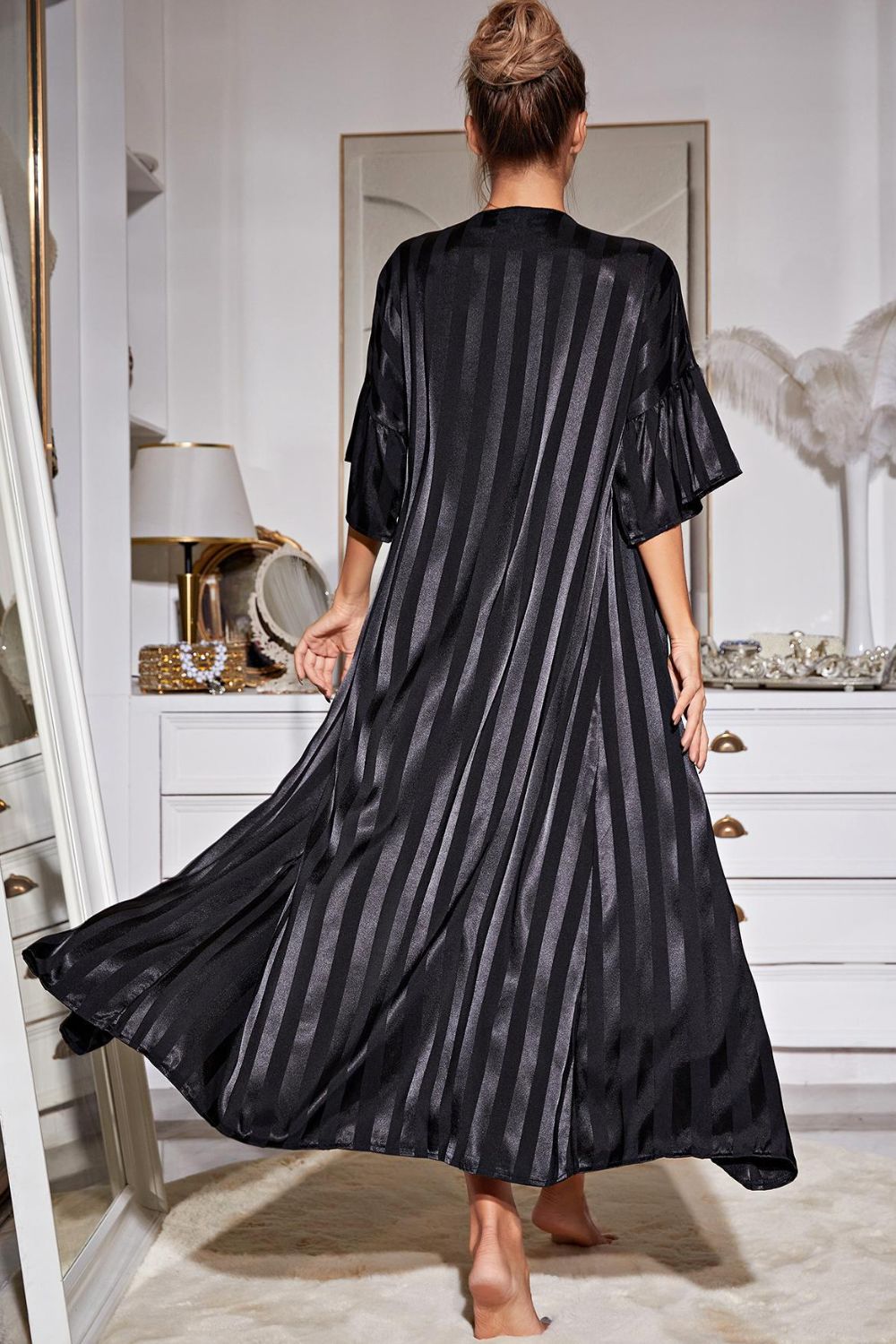 Paislee Striped Robe and Cami Dress Set