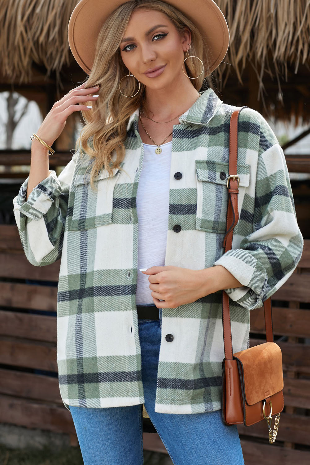 Briella Plaid Dropped Shoulder Pocket Shacket