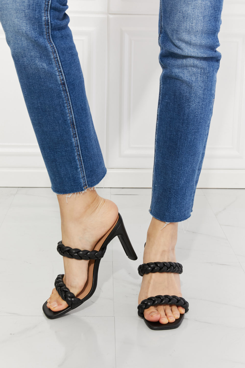 Reina Braided Block Heel in Black