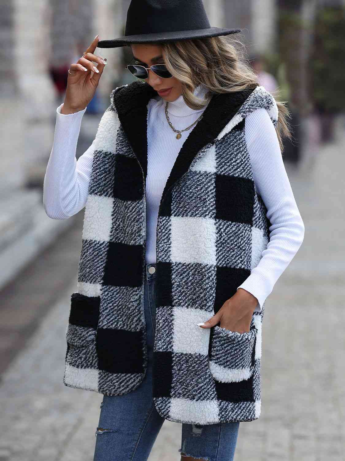 Claire Plaid Hooded Vest