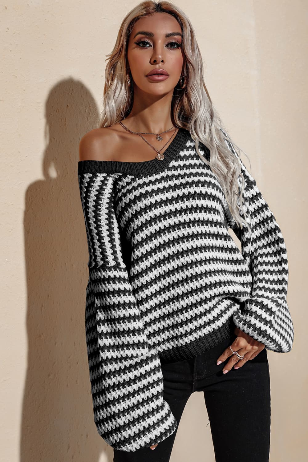 Striped Dropped Shoulder Sweater