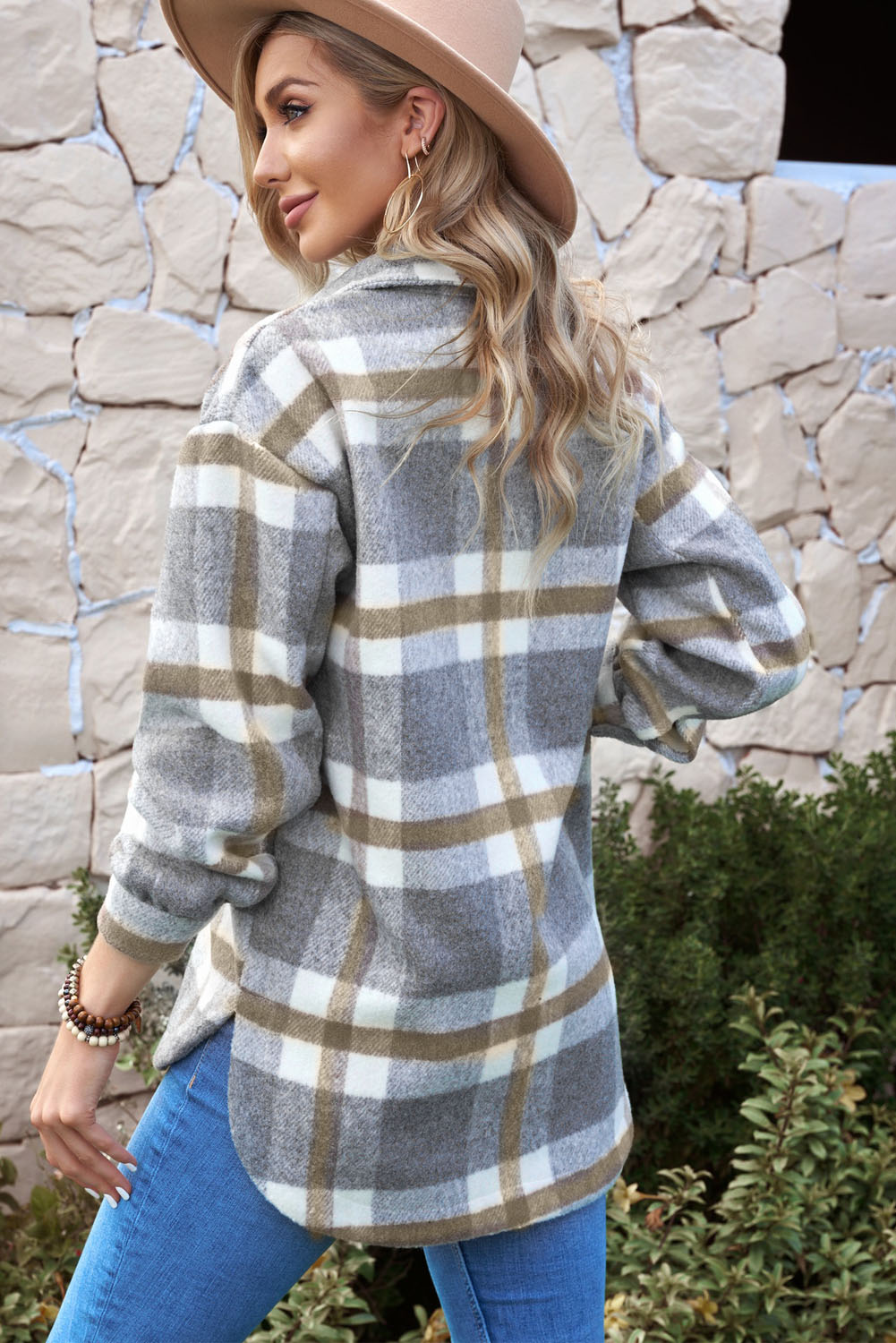 Briella Plaid Dropped Shoulder Pocket Shacket