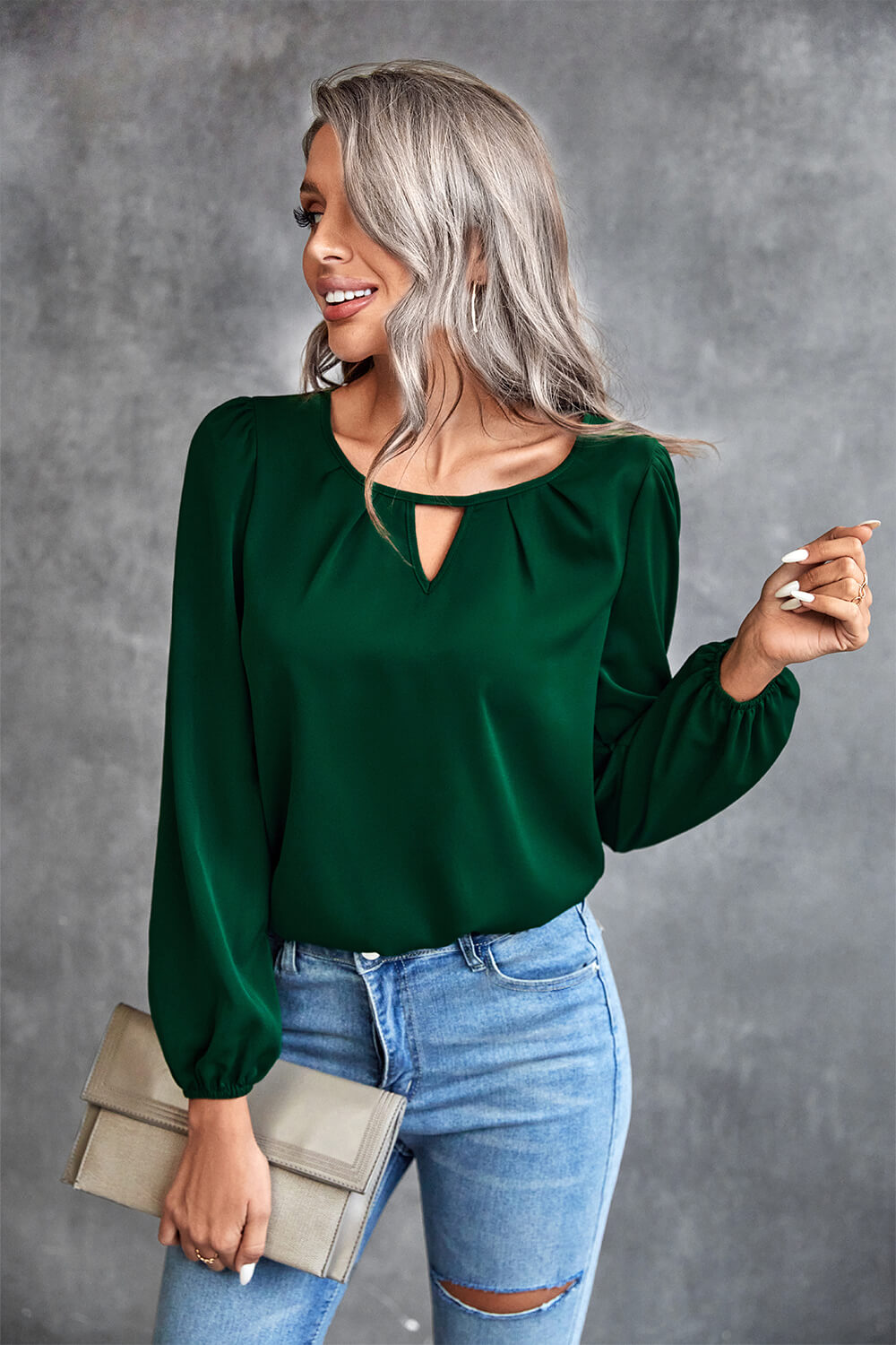 Adelynn Pleated Cutout Puff Sleeve Blouse