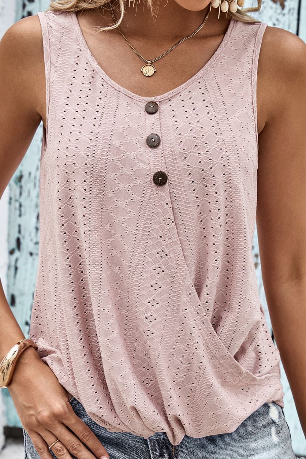 Baylee Decorative Button Eyelet Tank