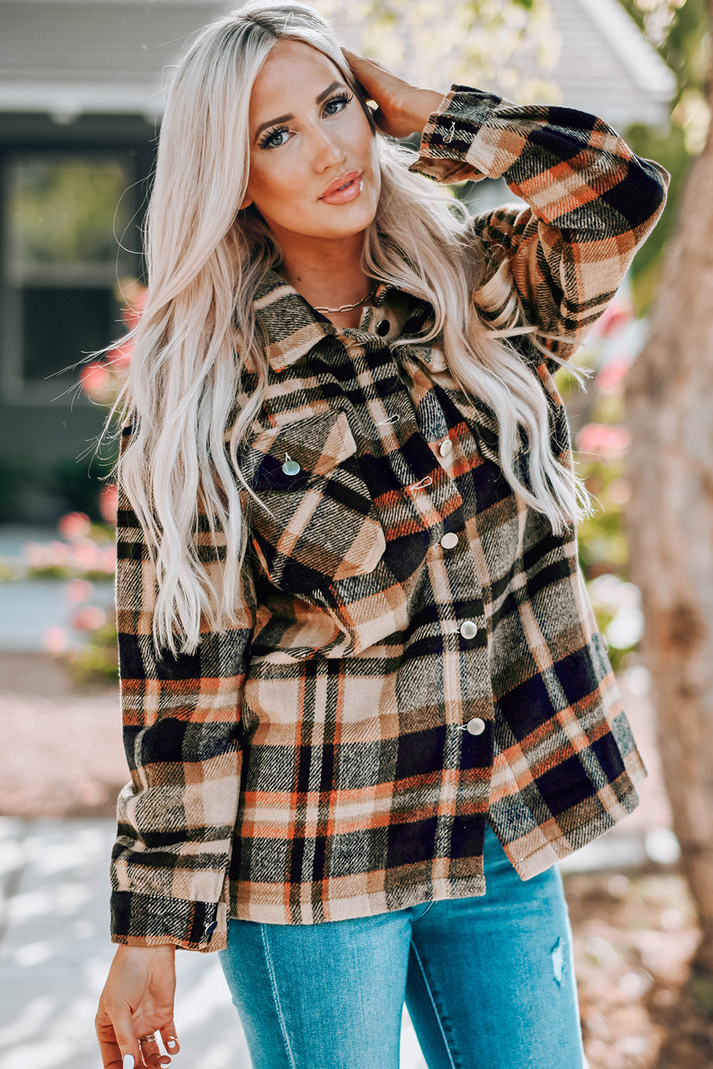 Nina Plaid Button Front Shirt Jacket